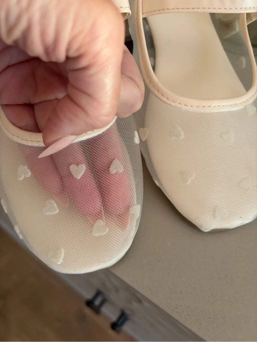 bebe Girls Cream Heart Mesh Mary Janes